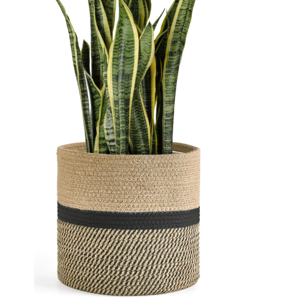 Black Jute Rope Woven Basket – Modern Planter Cover - Image 2