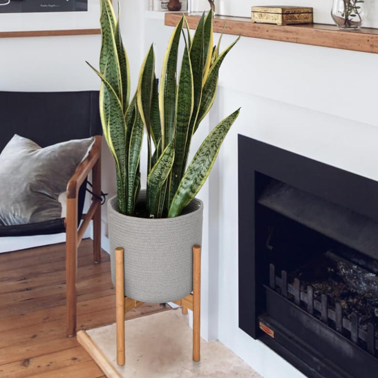 Grey Woven Planter Basket – Round Storage Basket - Image 2
