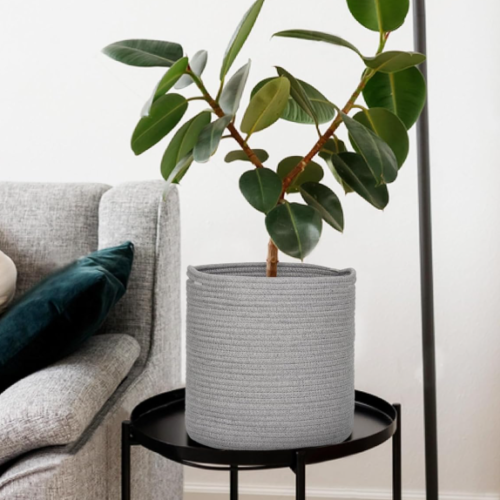 Grey Woven Planter Basket – Round Storage Basket