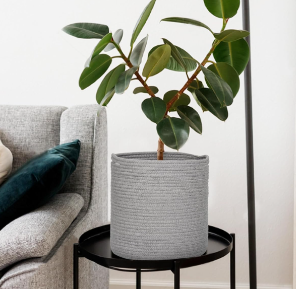 Grey Woven Planter Basket – Round Storage Basket