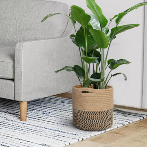 Jute Woven Planter Cover – Black Stripe Design