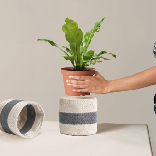 Jute Planter Basket – Grey & White Two-Tone 2-Piece Set