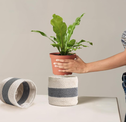 Jute Planter Basket – Grey & White Two-Tone 2-Piece Set
