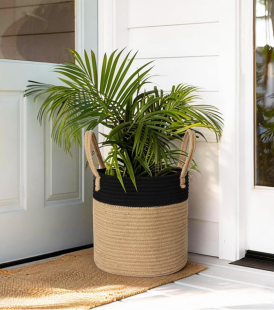 Jute & Cotton Rope Hybrid Basket – Bohemian Planter Cover - Image 2