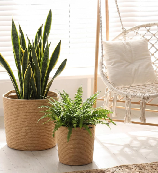 Khaki Woven Planter Basket – Bohemian 3-Piece Set - Image 2