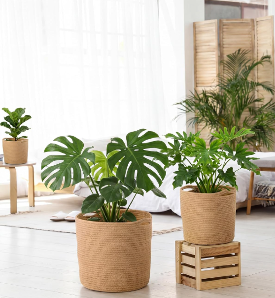 Khaki Woven Planter Basket – Bohemian 3-Piece Set