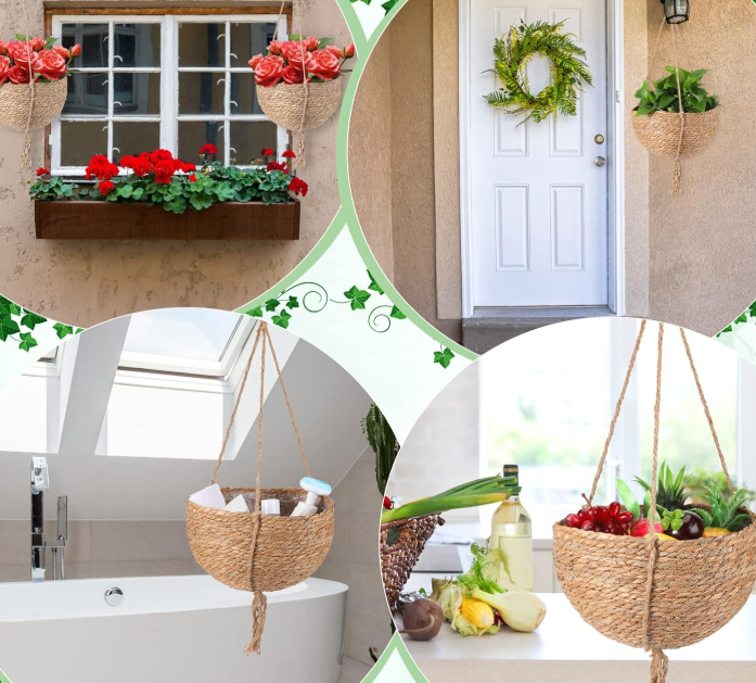 Hanging Jute Plant Basket – 4-Piece Set With Liners