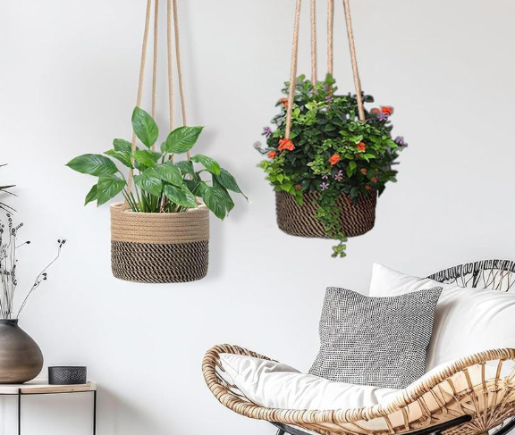 Jute Woven Hanging Planter Basket – Brown 2-Piece Set - Image 2