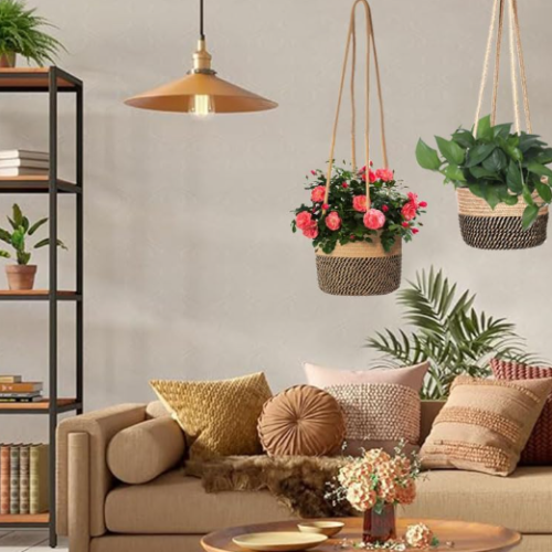 Jute Woven Hanging Planter Basket – Brown 2-Piece Set