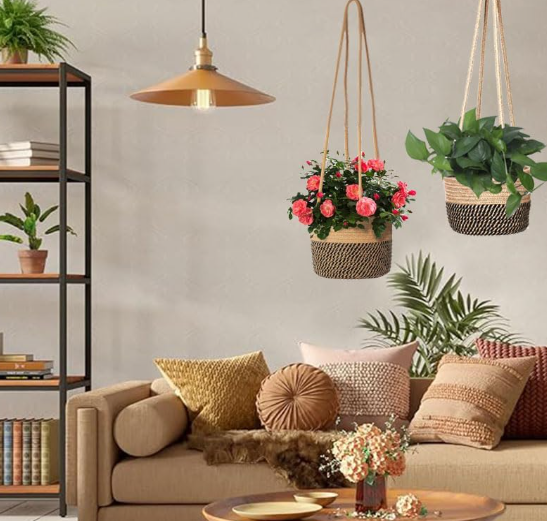 Jute Woven Hanging Planter Basket – Brown 2-Piece Set