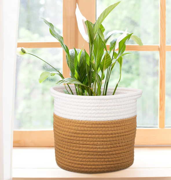 Two-Tone Cotton Rope Planter Basket / Indoor 2-Piece Set