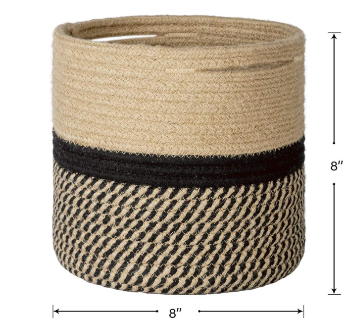 Black-Striped Jute Planter Cover / Modern Woven Basket - Image 2