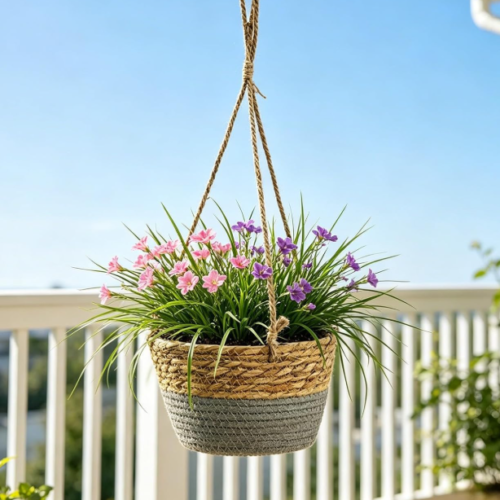 Grey Jute Hanging Basket / Modern Home Hanging Basket