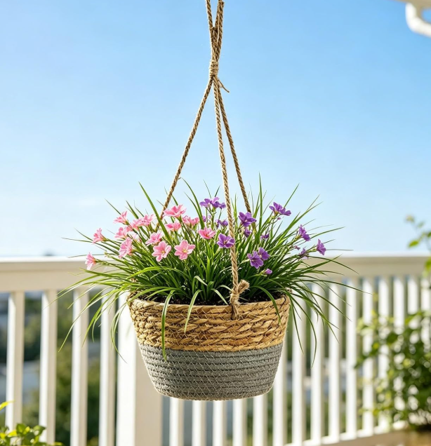 Grey Jute Hanging Basket / Modern Home Hanging Basket
