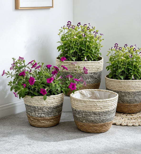 Grass Rope Plant Basket / Desktop Storage Planter Cover - Image 2