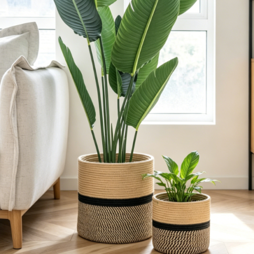 Jute Plant Planter Cover / Indoor 2-Piece Set