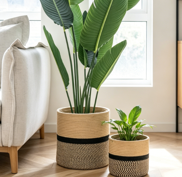 Jute Plant Planter Cover / Indoor 2-Piece Set