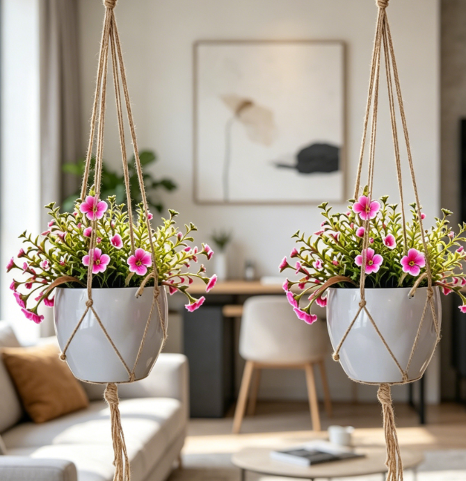 Woven Jute Long Hanging Basket / Bohemian 2-Piece Set - Image 2