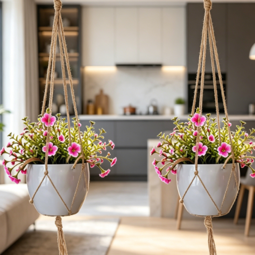 Woven Jute Long Hanging Basket / Bohemian 2-Piece Set