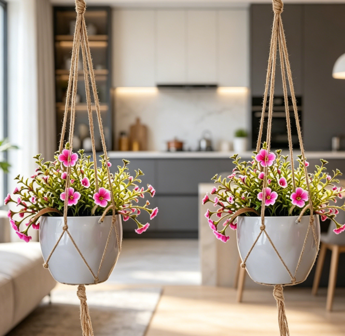 Woven Jute Long Hanging Basket / Bohemian 2-Piece Set