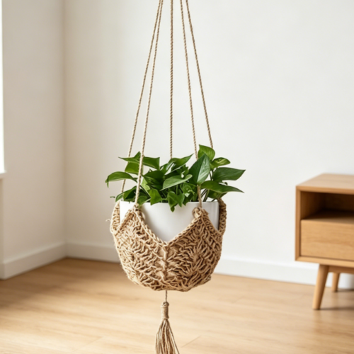 Long Jute Hanging Basket / Tasseled Planter Holder