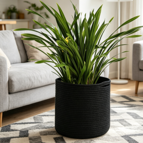 Black Cotton Rope Plant Basket / Modern Planter Cover