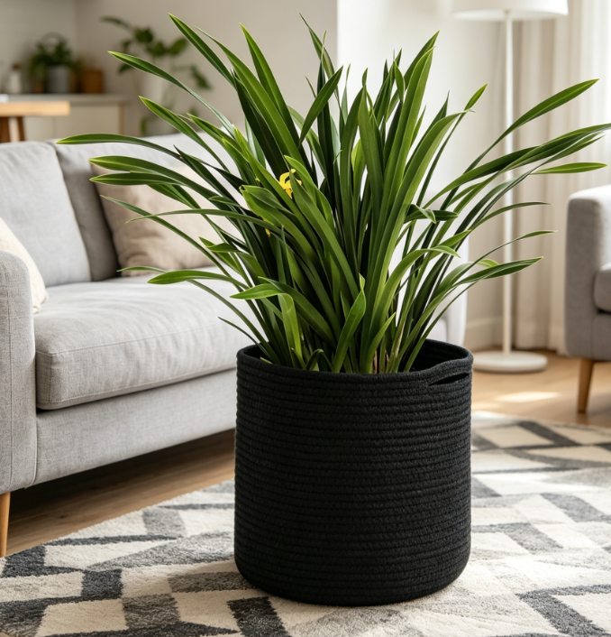 Black Cotton Rope Plant Basket / Modern Planter Cover