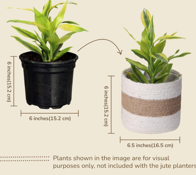Jute Rope Planter Cover – Natural & White Two-Tone Design - Image 2